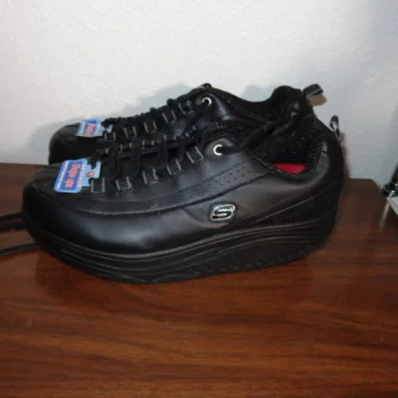New Skechers Black Leather Shape Ups Shapeup Lace Up Shoes 8.5 NWOB - Picture 10 of 11